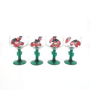 Libbey Cactus Hand Painted Signed 16 oz Margarita Cocktail Glass - Set of 4 -GUC
